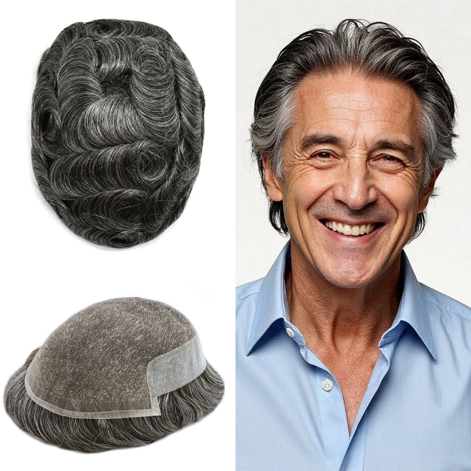 Mens Toupee French Lace Front Hair Piece Replacement System 8X10 Wig for Men US