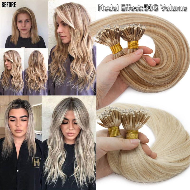 Nano Ring Loop Remy Human Hair Extensions Thick Full Head Micro Bead Tip 150G 8A