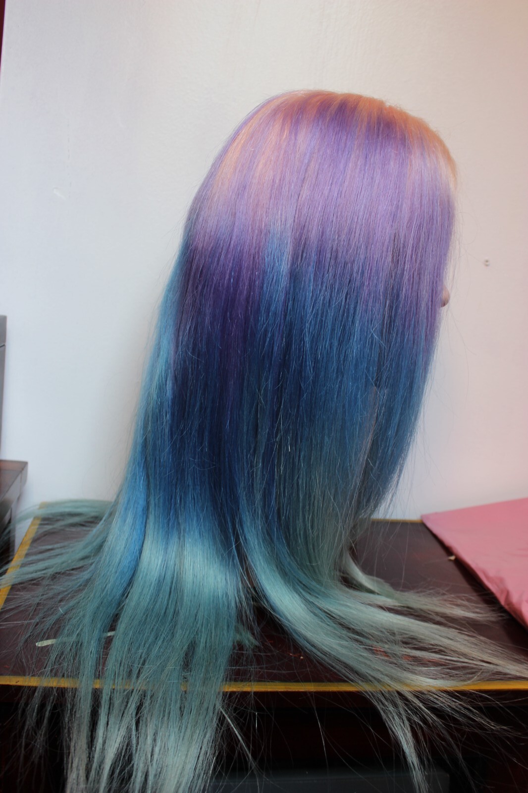colorful lace front full lace human hair wig pink blue purple size medium