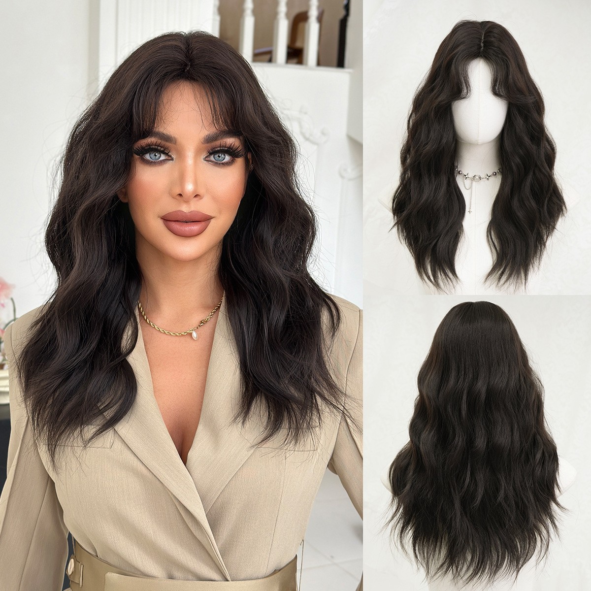 8 Shape Part Loose Wave Wig Black Brown Natural Fluffy Rose Net Synthetic Full