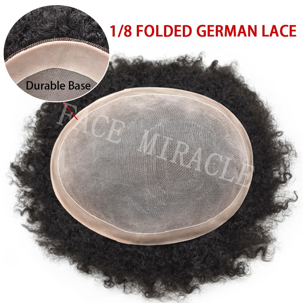 Afro Toupee for Black Men Fine Mono Mens Toupee Human Hair System Curly Hair