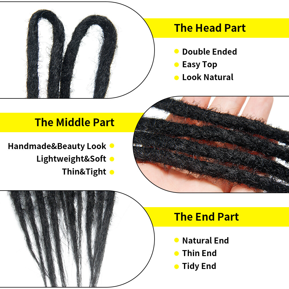 24″ Soft Thin 0.6cm Double Ended Dreadlocks Synthetic Braid DE Dreads Extensions
