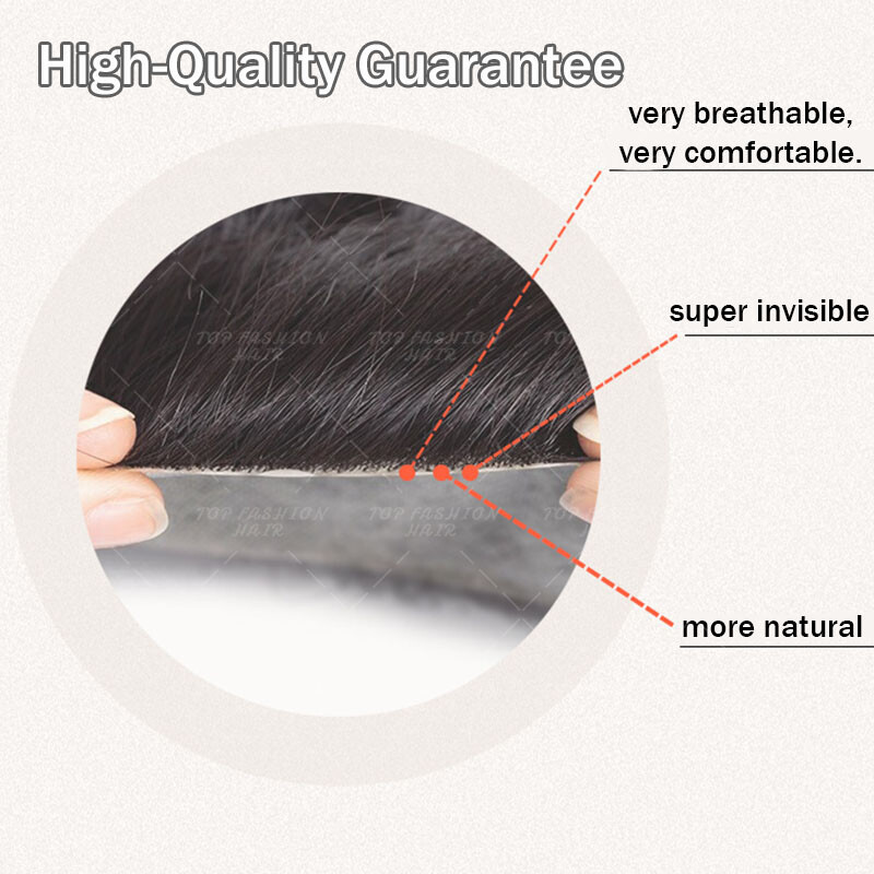 FULL Poly PU LACE Mens Toupee Hairpiece Remy Human Hair Wig Replacement System