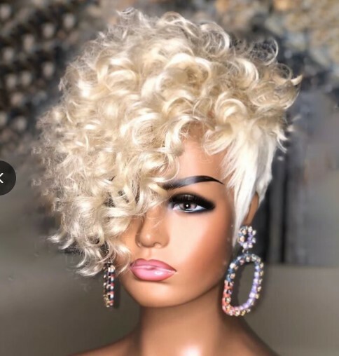 Fashion Short Blonde Wigs Curly Hair Pixie Cut Wigs for Women Synthetic Wigs