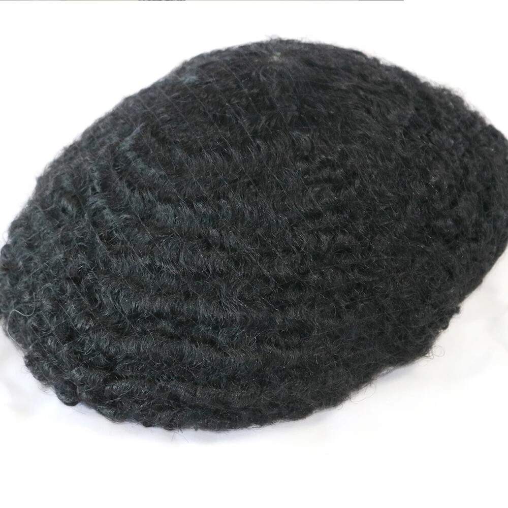 10MM Deep Curly Skin Thin Base Toupee Hair System Men Hairpiece Pu 360 Wave 8×10