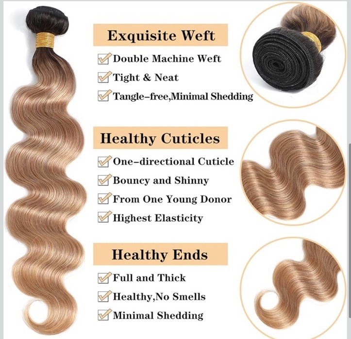 Ombre Kinky Curly Human Hair Bundles 18” 20” 22” T1B/30/27 Brazilian Virgin