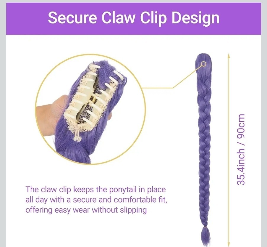 Yan Dream Purple Braid Wig 90cm Thick Long Lavender Purple Braid Hair Cosplay…