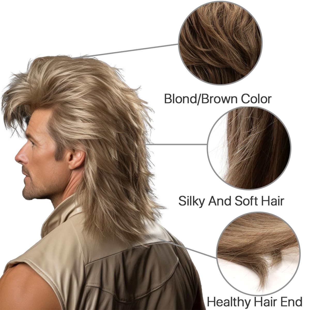 Blonde Mullet Wig|Adult Funny Wigs for Men|Pop Rock Wig|Joe Dirt Wig for 70S|80S