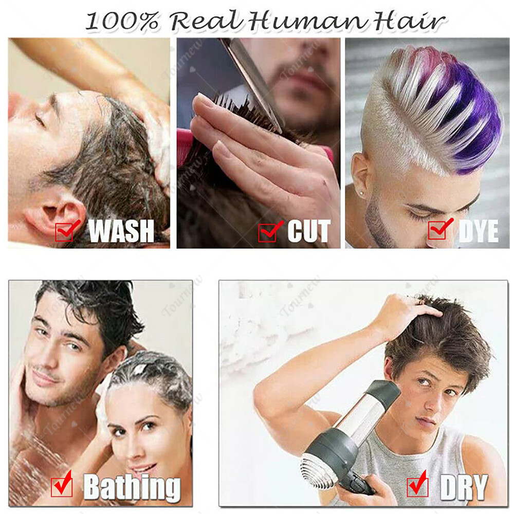 Invisible Men’s Hair Replacement System Toupee Hairpiece Front Lace Silk Skin US