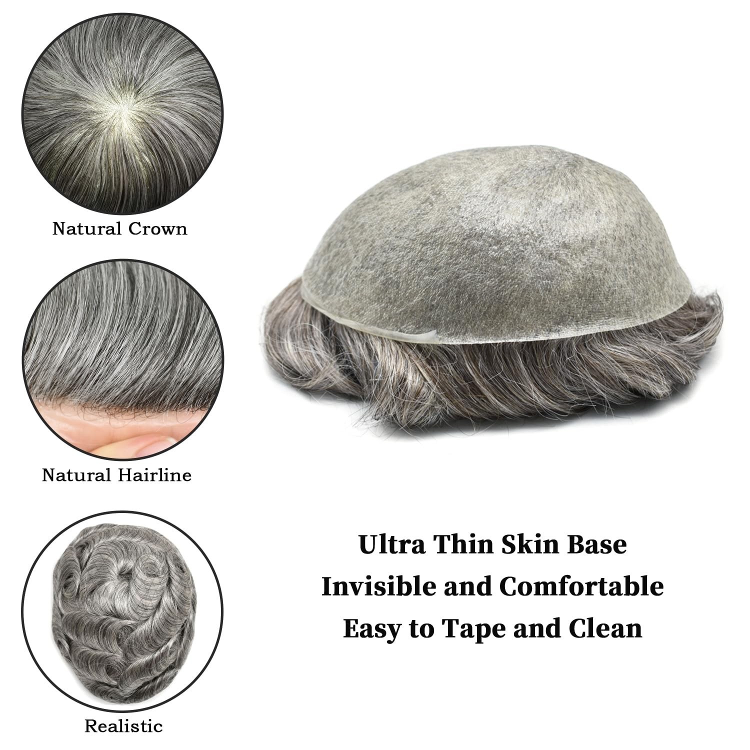Men Toupee Human Hair Replacement Systems for Men Ultra Thin Skin Mens Hairpiece