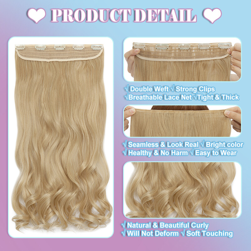 17~30 Inch Clip in Hair Extensions Natural Thick Wavy 5Clips Hairpieces Balayage