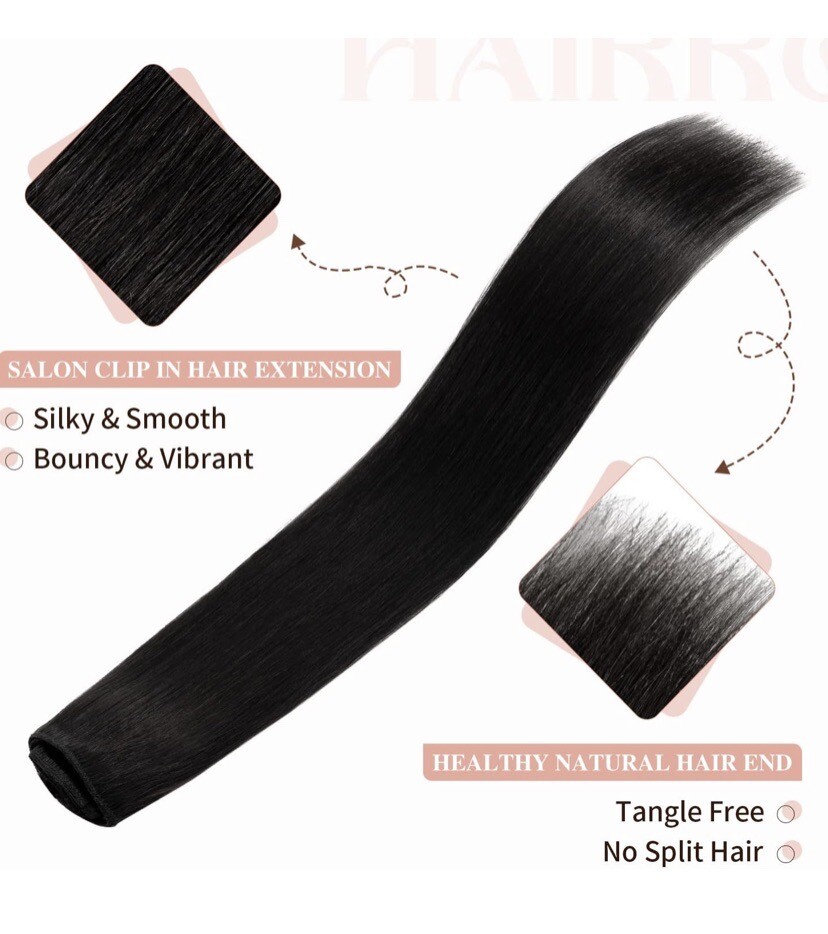 S-Nolite 8pcs Clip-in Hair Extension Thin 18″ Length, Jet Black, 70g, 18 Clips