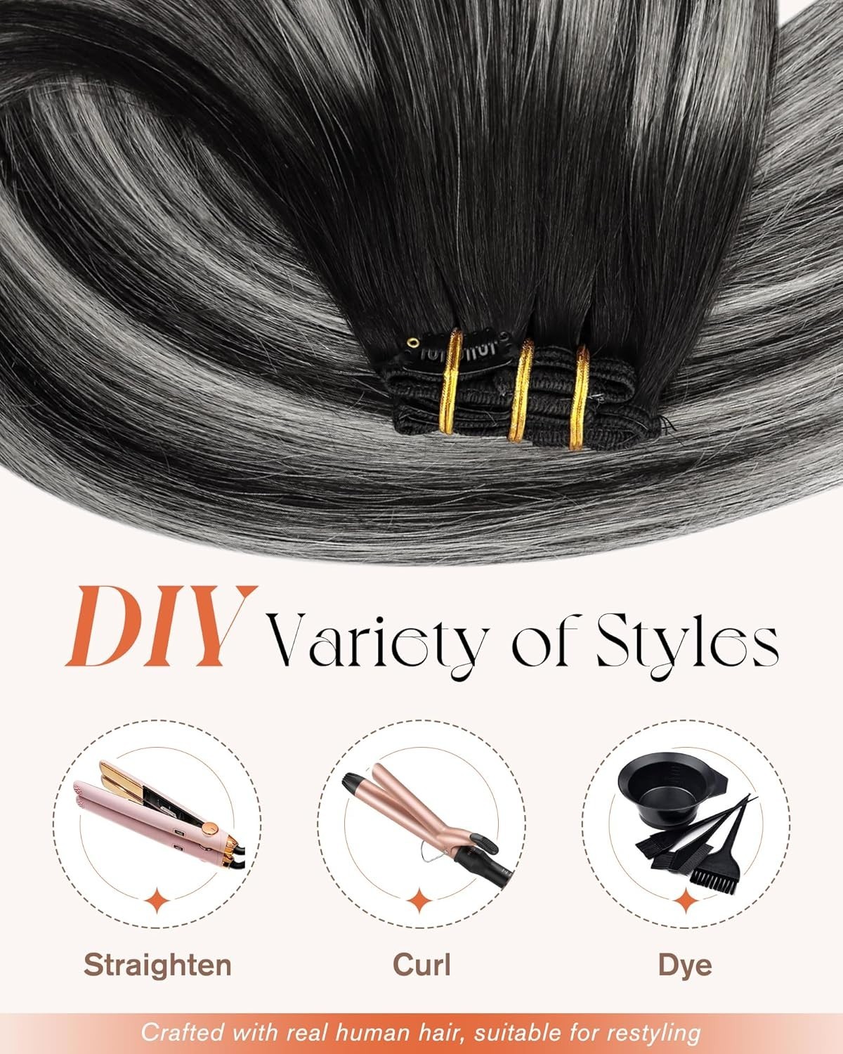 Sunny Hair CLIP-IN 12″ Ombre Silver-Black Roots Human Hair Extensions CP 1B-S-1B