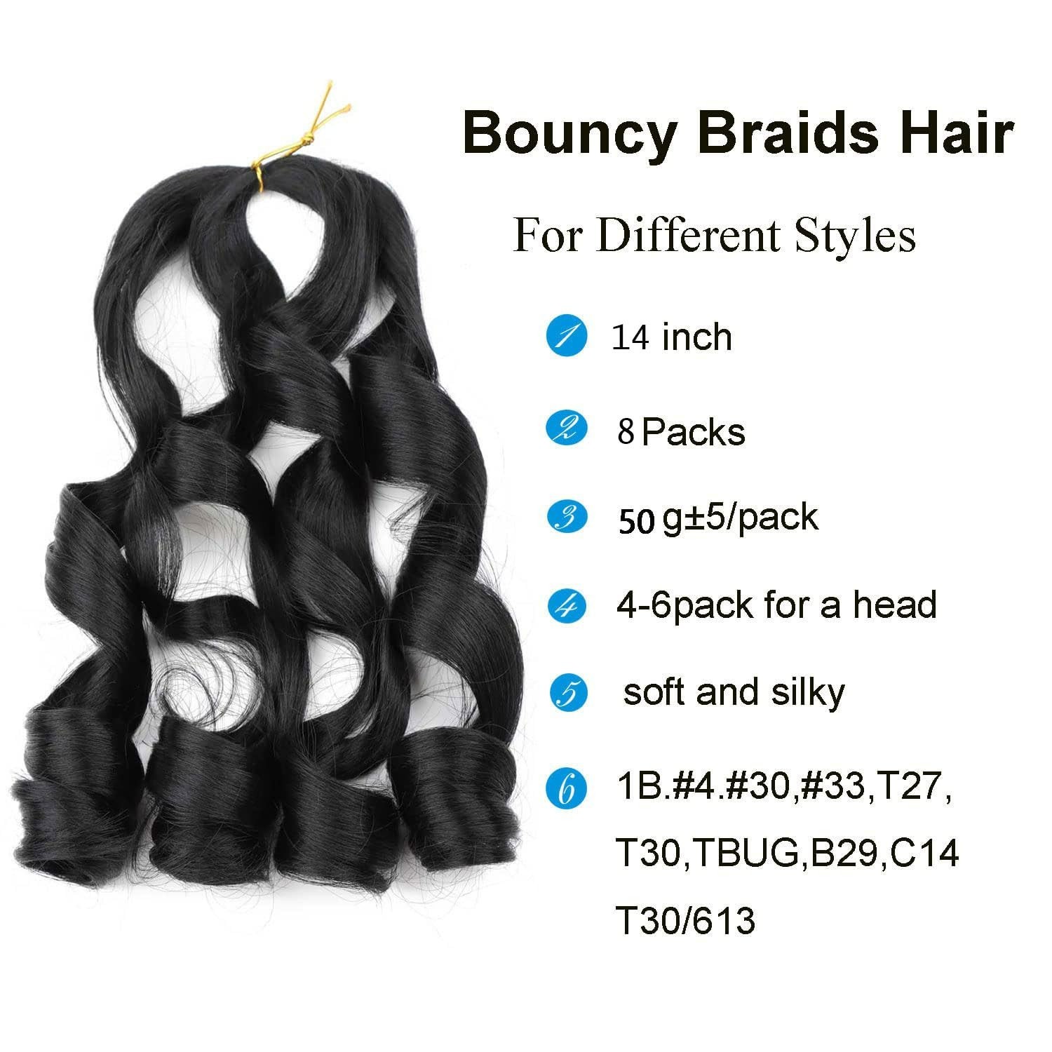 High-Quality 14 Inch French Curl Braiding Hair Extensions – 8 Packs 1b