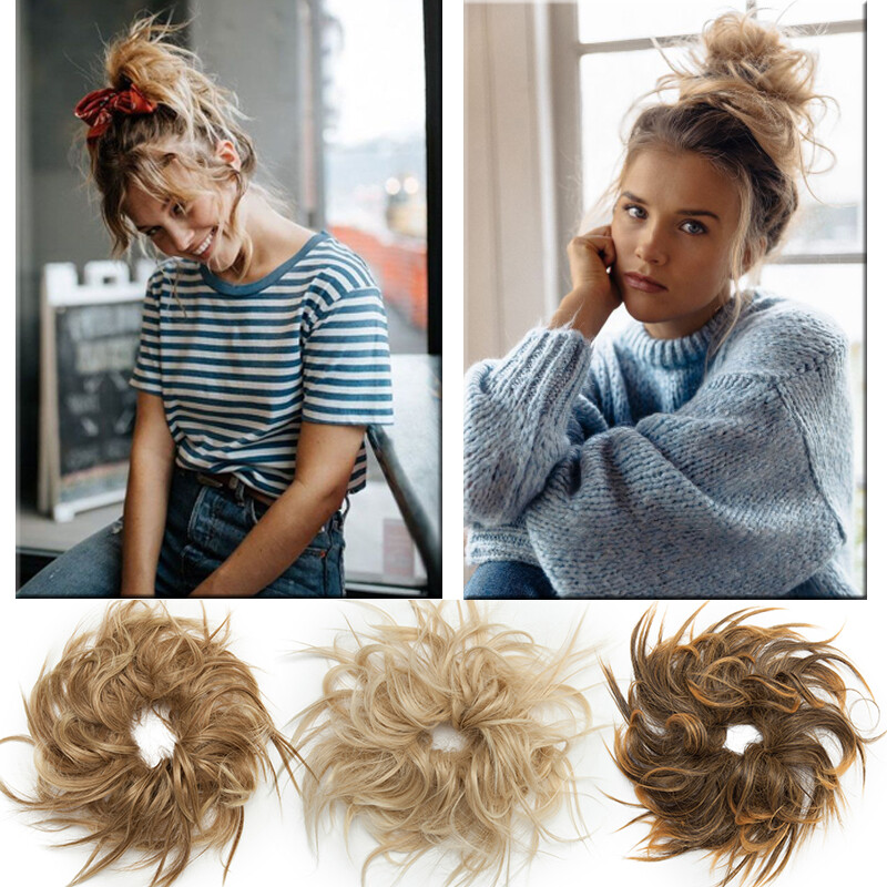 Real Natural Clip In As Human Hair Extension Bun Pony Tail Wrap On Scrunchie O6