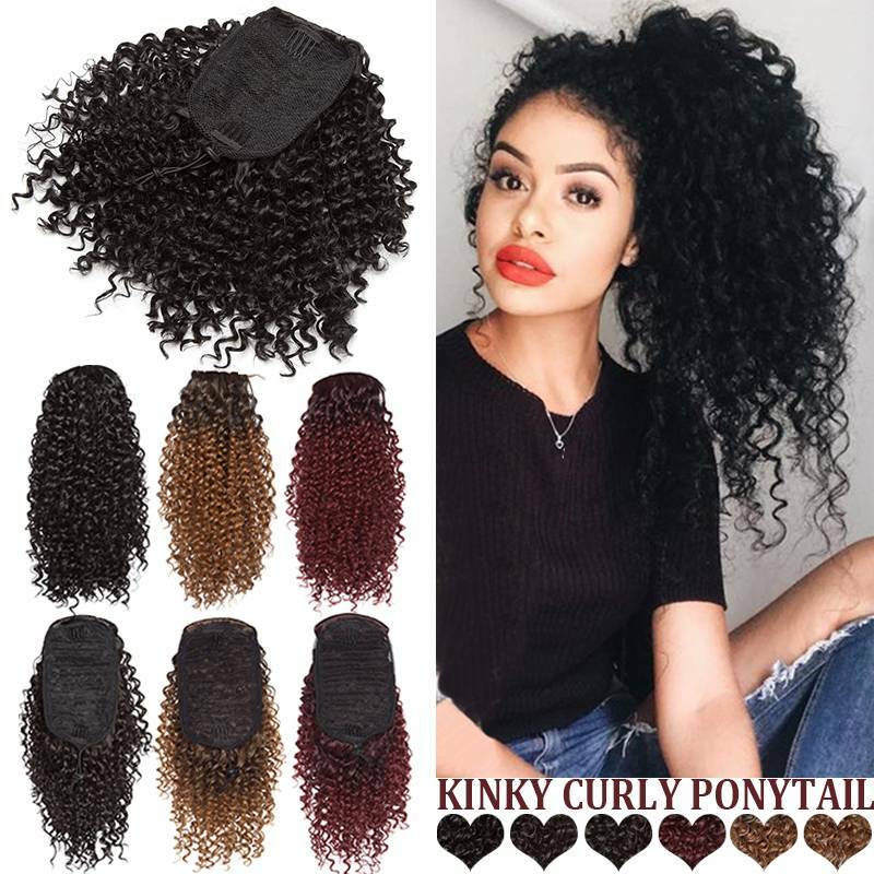 Large Kinky Curly Drawstring Ponytail One Piece Clip In Hair Extension for Human