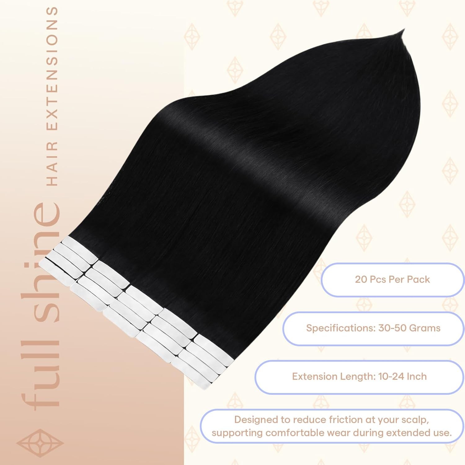 Tape in Hair Extensions Human Hair Color 1 Jet Remy Invisible