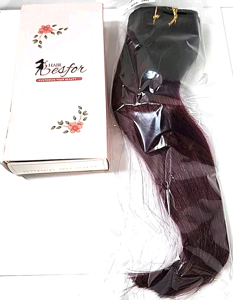 Weft 12″ Human Hair Extensions Straight Ombre #1B Natural Black to Burgundy Red