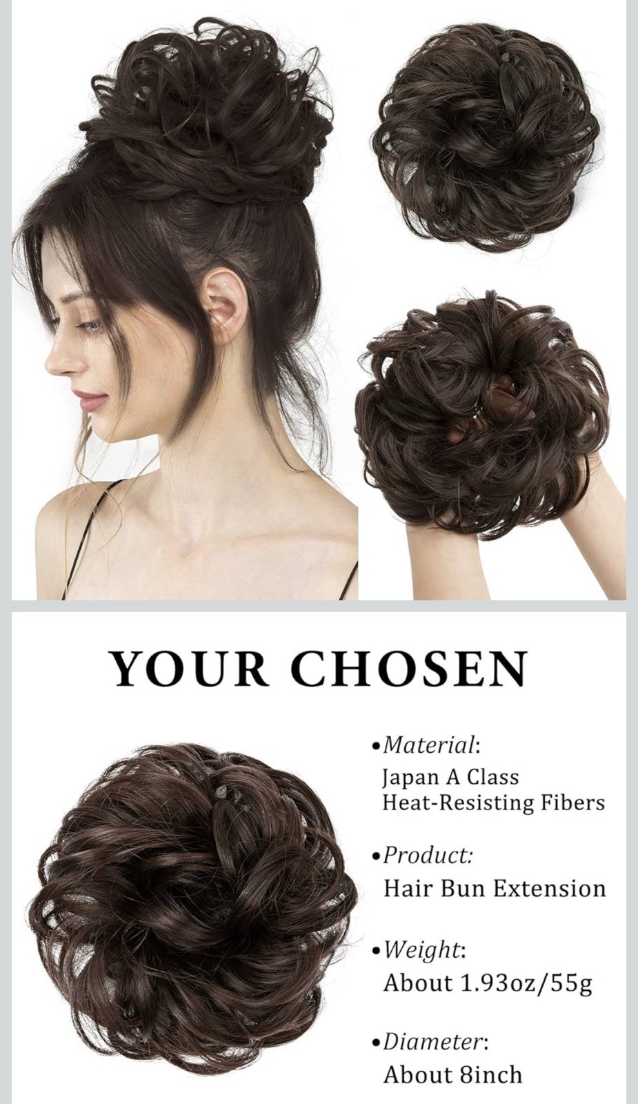 HAIR Large Messy Bun Hair Piece Wavy Curly Scrunchies Synthetic Chignon Ponytail