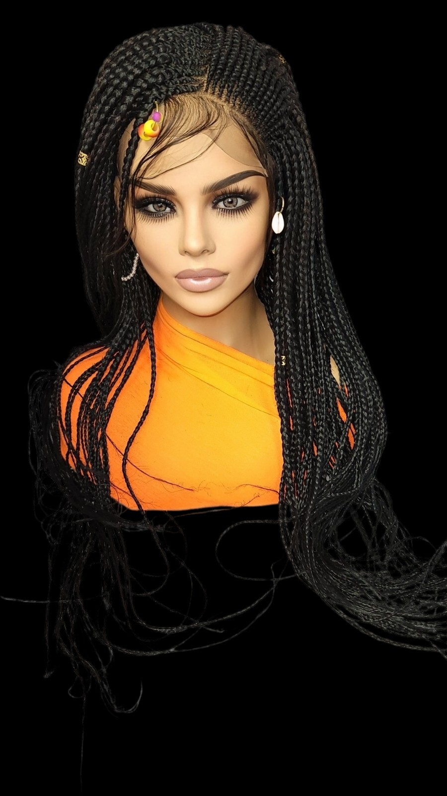 Braided Wig Cornrow Box Braids Jet Black Full Lace Glueless Handmade 24″