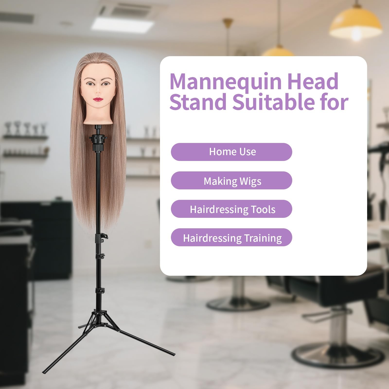 Aofadaning Mannequin Head Stand,Adjustable Wig Stand Tripod Height Black