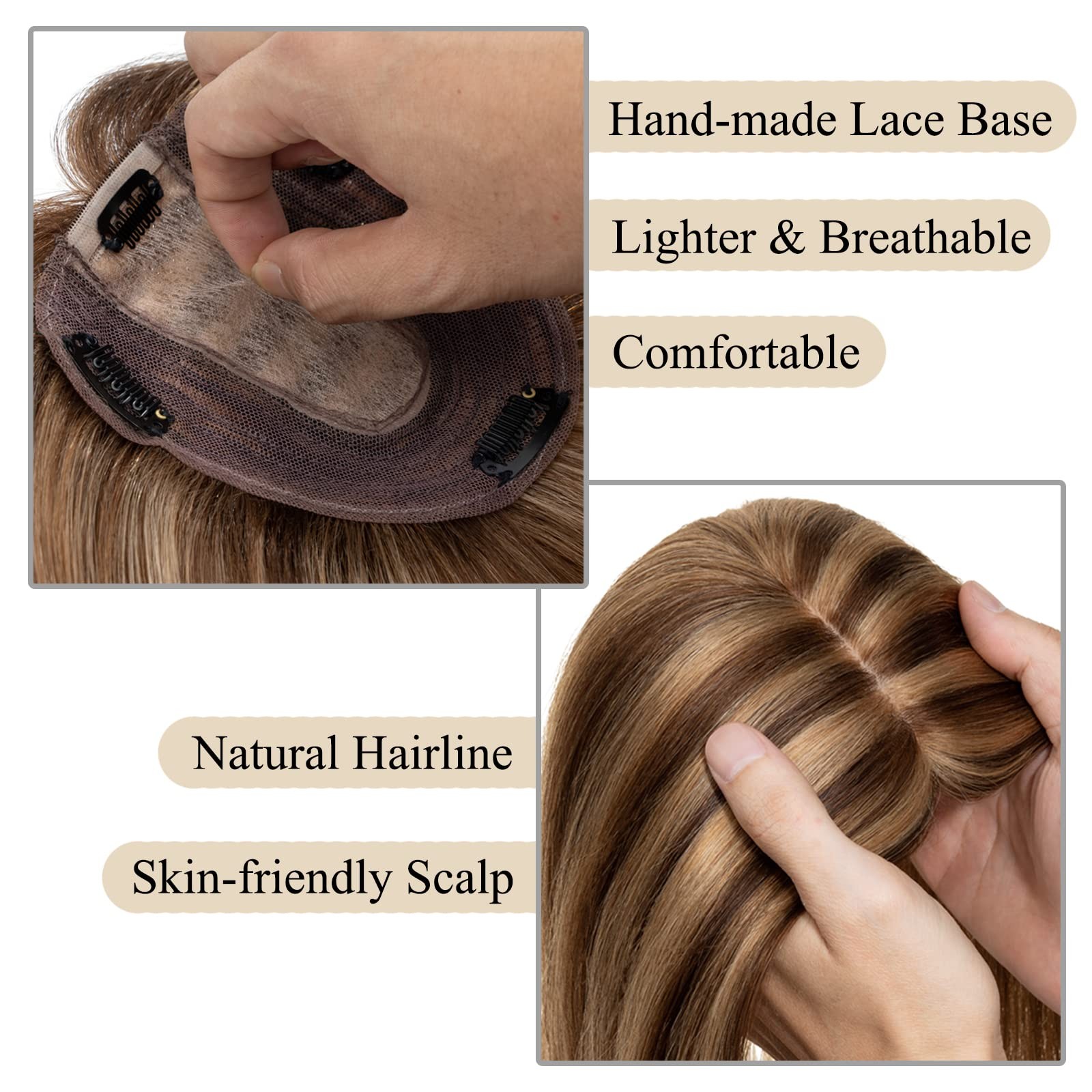 My-Lady Human Hair Toppers For Women Real Human Hair Thin 10 12Cm Silk Base
