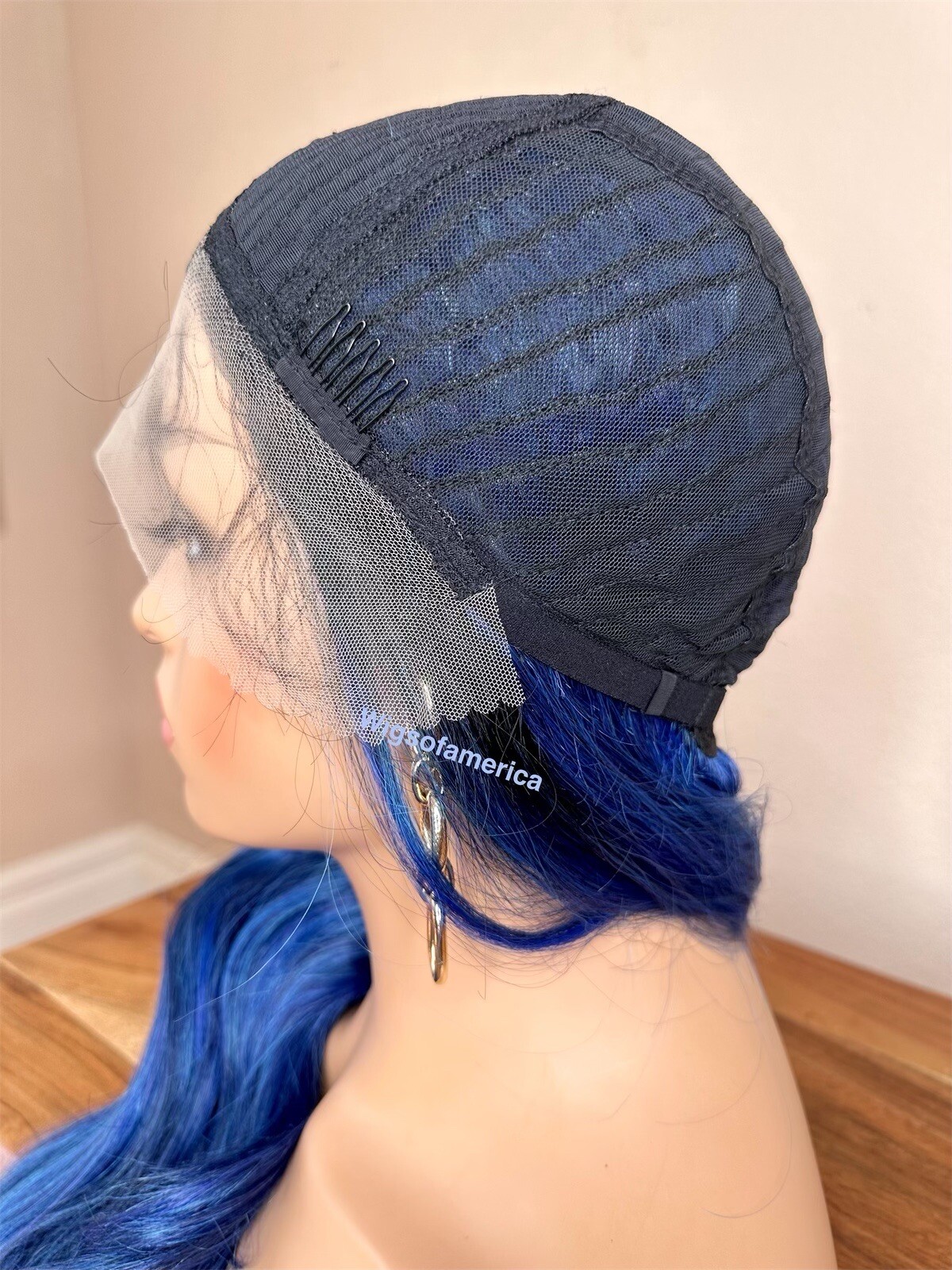 Lace Front Wig Blue Ombré Black Wavy Layered 26 Inch Long Heat Ok