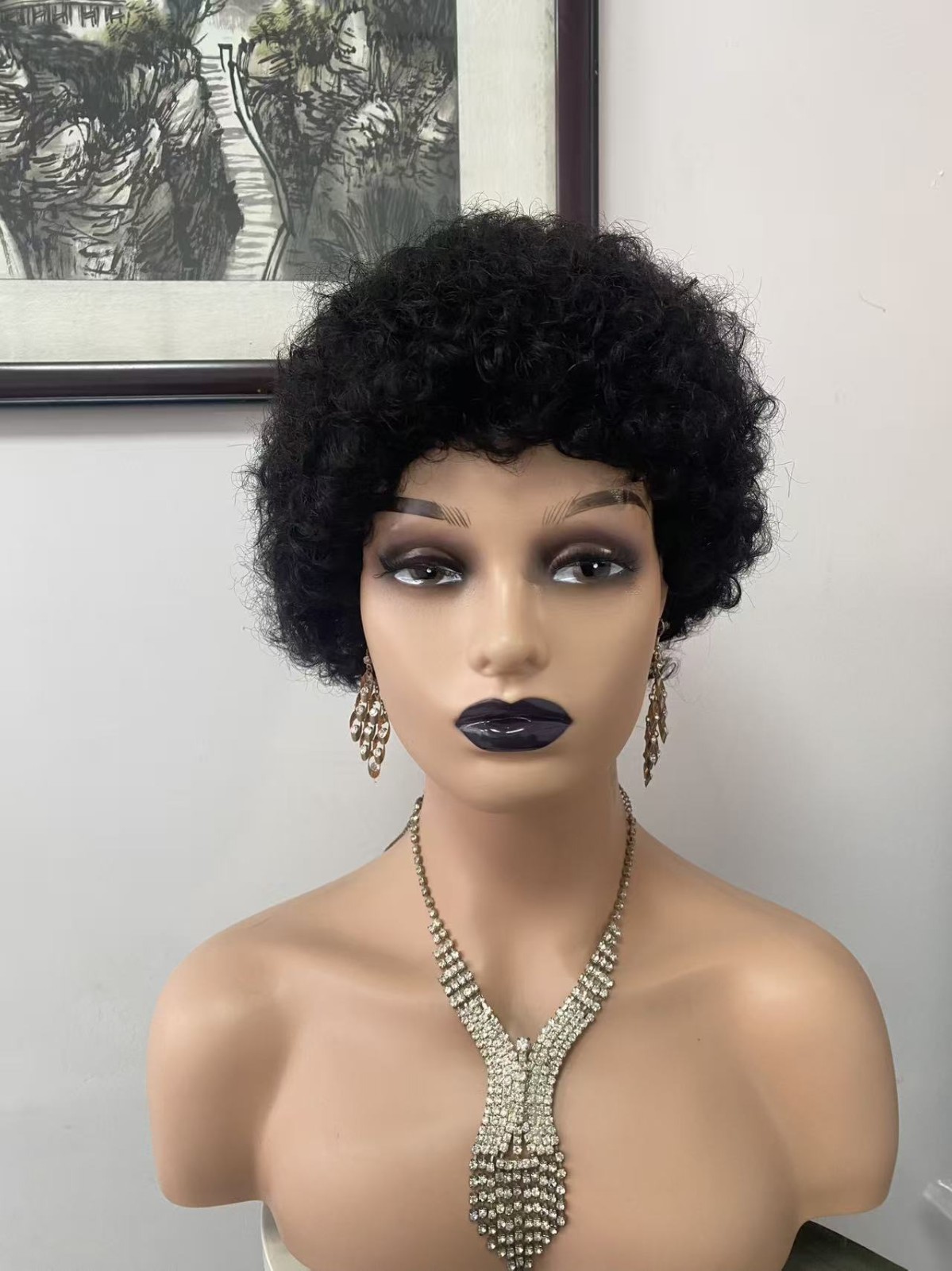 Short Afro Wig Human Hair Kinky Curly Bob Wig 6 Inch 1B# Natural Black Women US