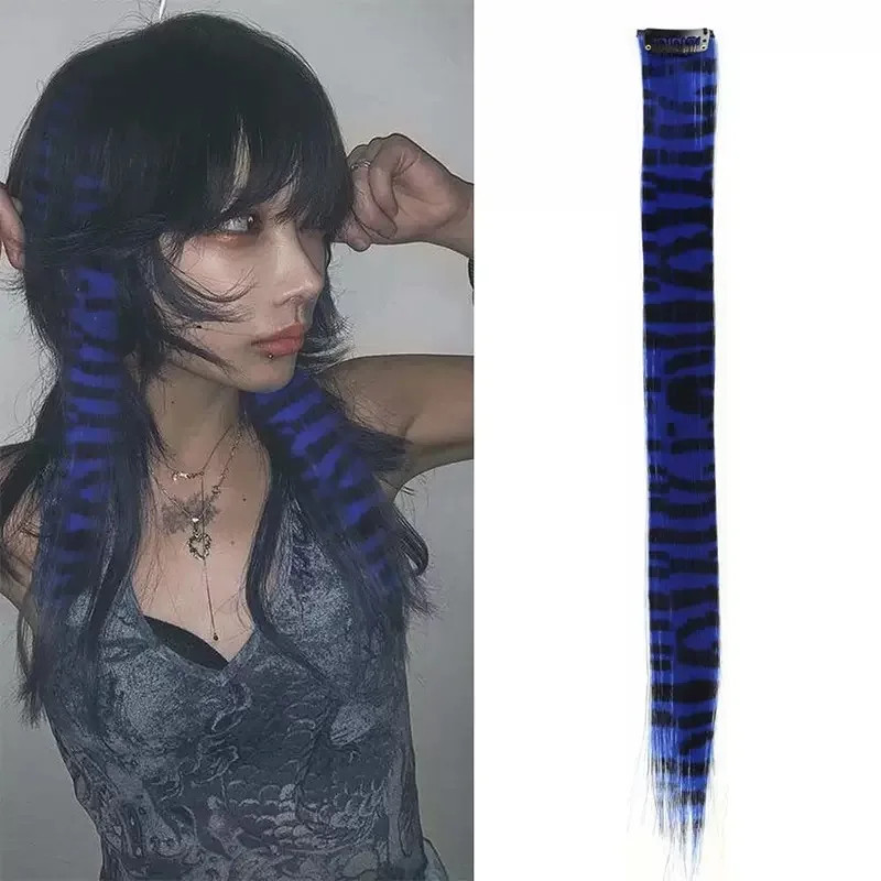 Colorful Stripe Synthetic Long Straight Clip In Hair Extensions For Daily Party