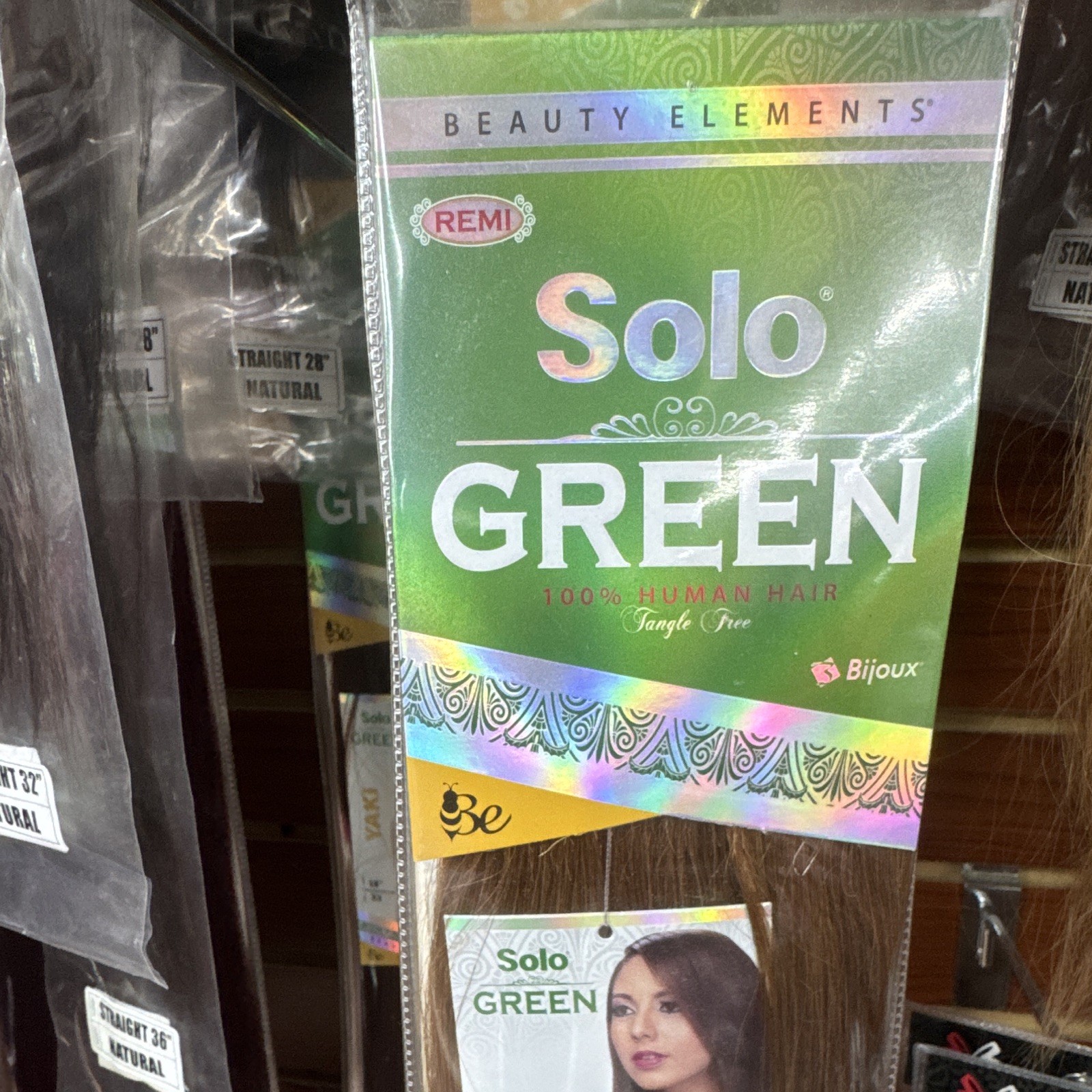 Beauty Elements Solo GREEN Remi Human Hair Weft Extension Straight Green 28in
