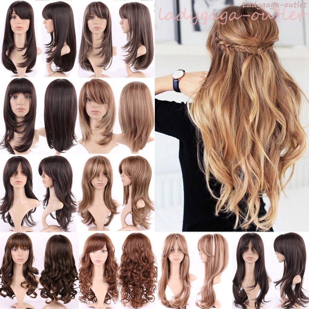 Modern Ladies Long Curly Straight Layer Full Wig Fashion Blonde Brown Hair Wigs
