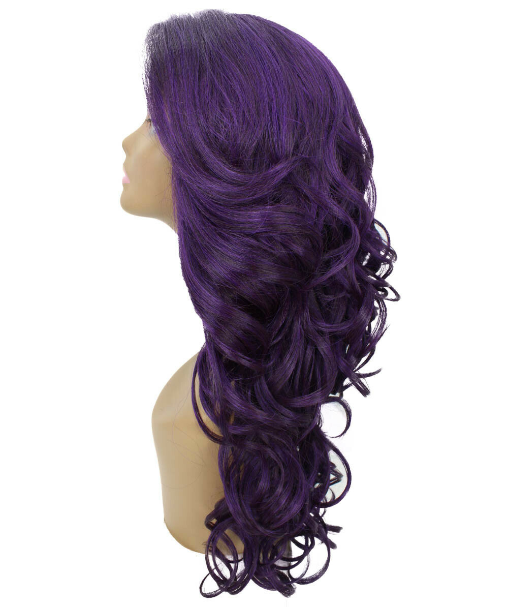 LUXLUXE Kendra Wavy 24.5″ Long 13×2.5 Hand-Tied Lace Front Wig, Violet Blend
