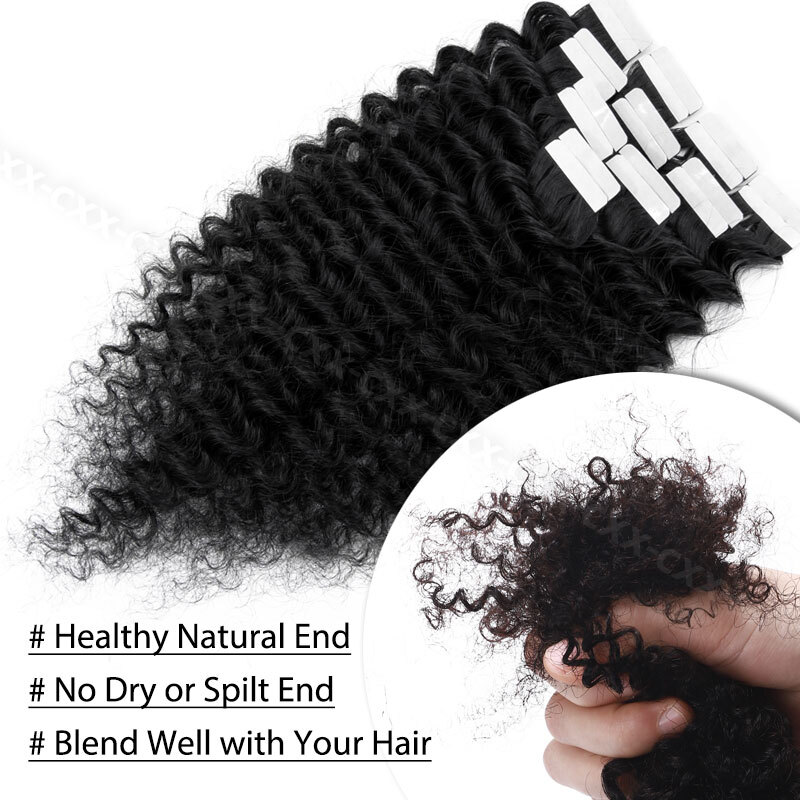 Kinky /Yaki PU Skin Wefts & Tape 100% Remy Human Hair Extensions 20pcs 50g Curly