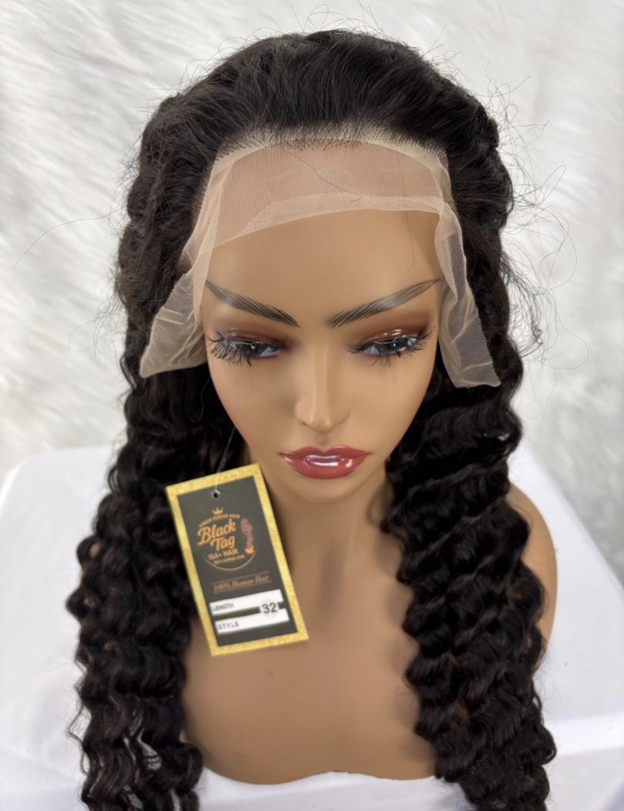 100% Human Hair Wigs deep wave 13×6 Lace Frontal 32”inch Natural 200%d