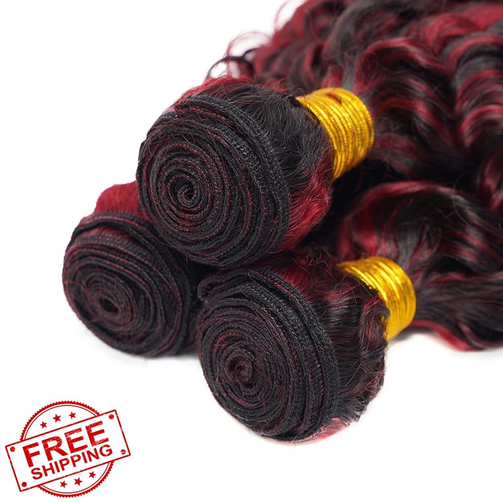 JUIOKAOO P1B/99J Burgundy 22 24 26 Water Wave Hair Bundles