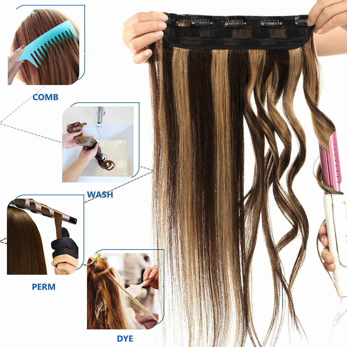 One Piece 110G Thick Real Hair Extensions Clip In Human Hair Weft 3/4 Full Head
