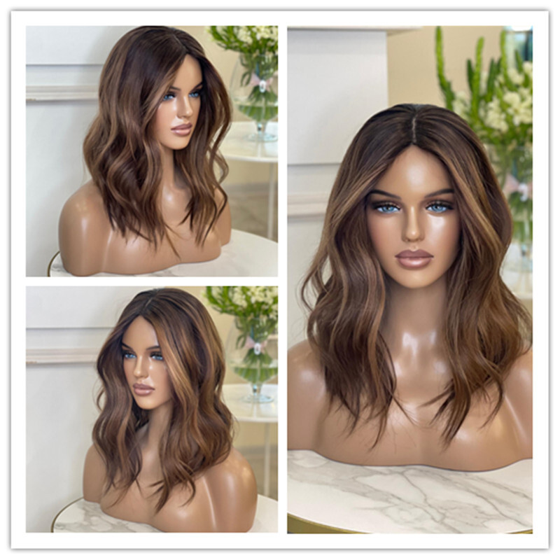 Caramel Brown with Light Ash Highlights 13×4 Lace Frontal Wigs Remy Human Hair