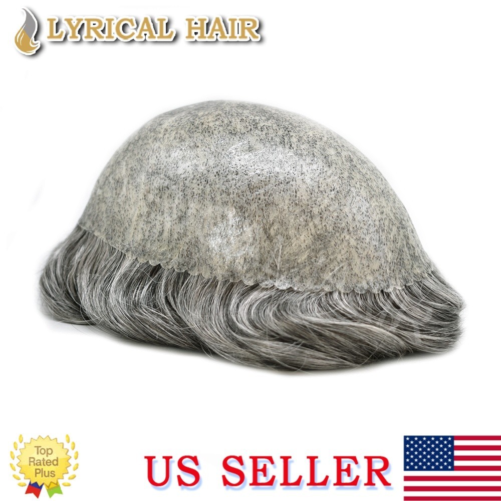Mens Toupee Human Hair Injection PU Skin 0.10mm Natural Durable Hairpiece System