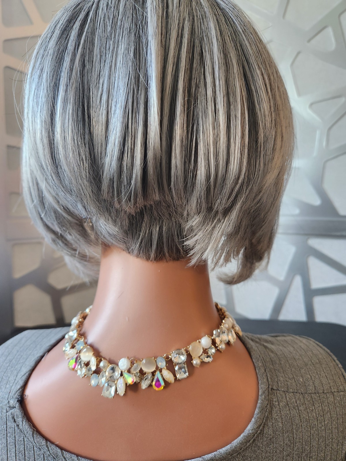 Discounted Gray Human Hair Wig Accidentally Cut Short in Back Lace Front Silver