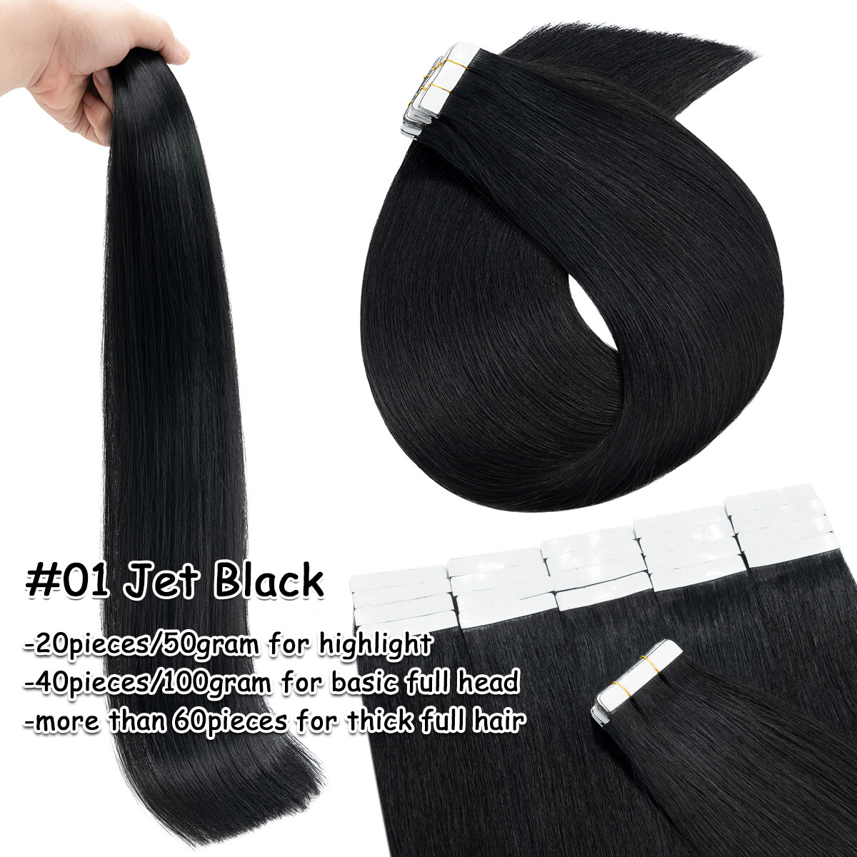 60PCS Thick Tape In Remy Human Hair Extensions Full Head Skin Weft Balayage Grey