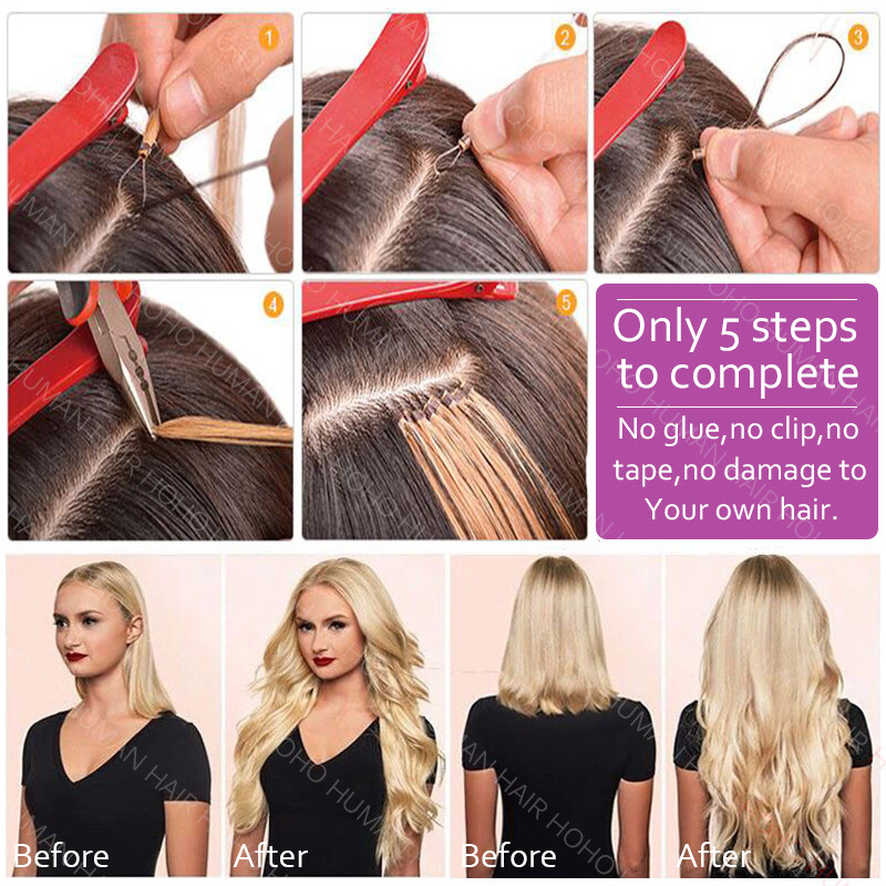 CLEARANCE 200S/200G Micro Loop Ring Remy Real Human Hair Extensions Beads Ombre