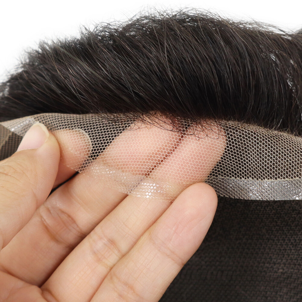 Toupee For Mens Full French Lace Human Hair Replecement System Natural Hairpiece