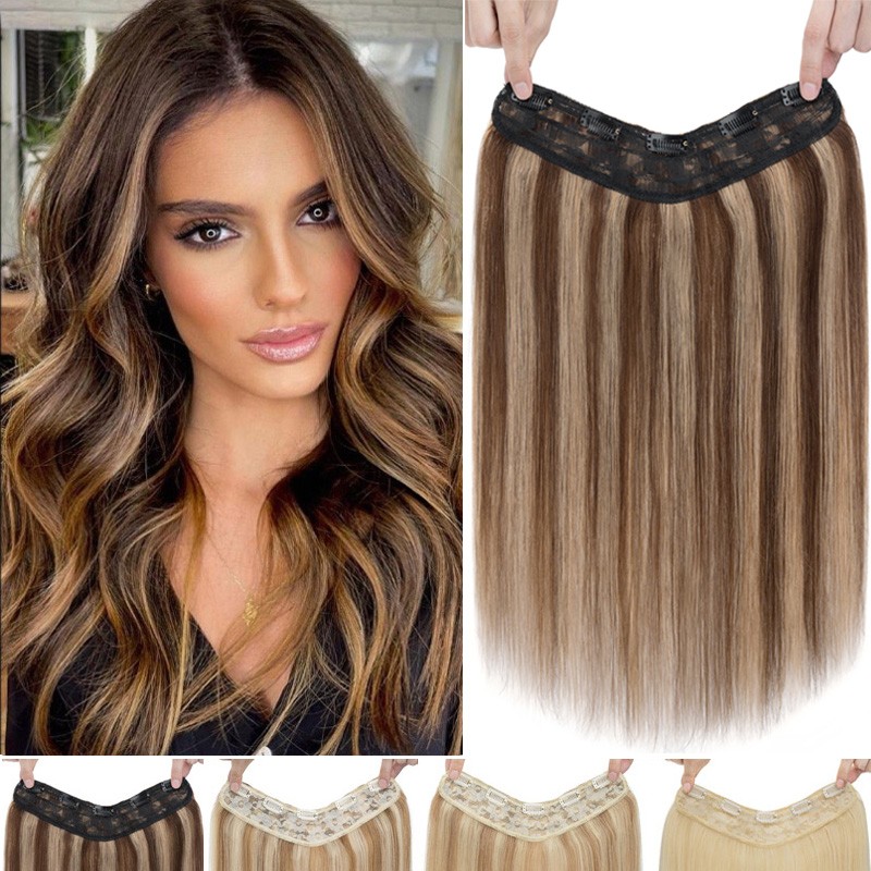 V Shape One Piece Human Hair Extensions U Part Weft Real THICK 14″-22″ Long Remy