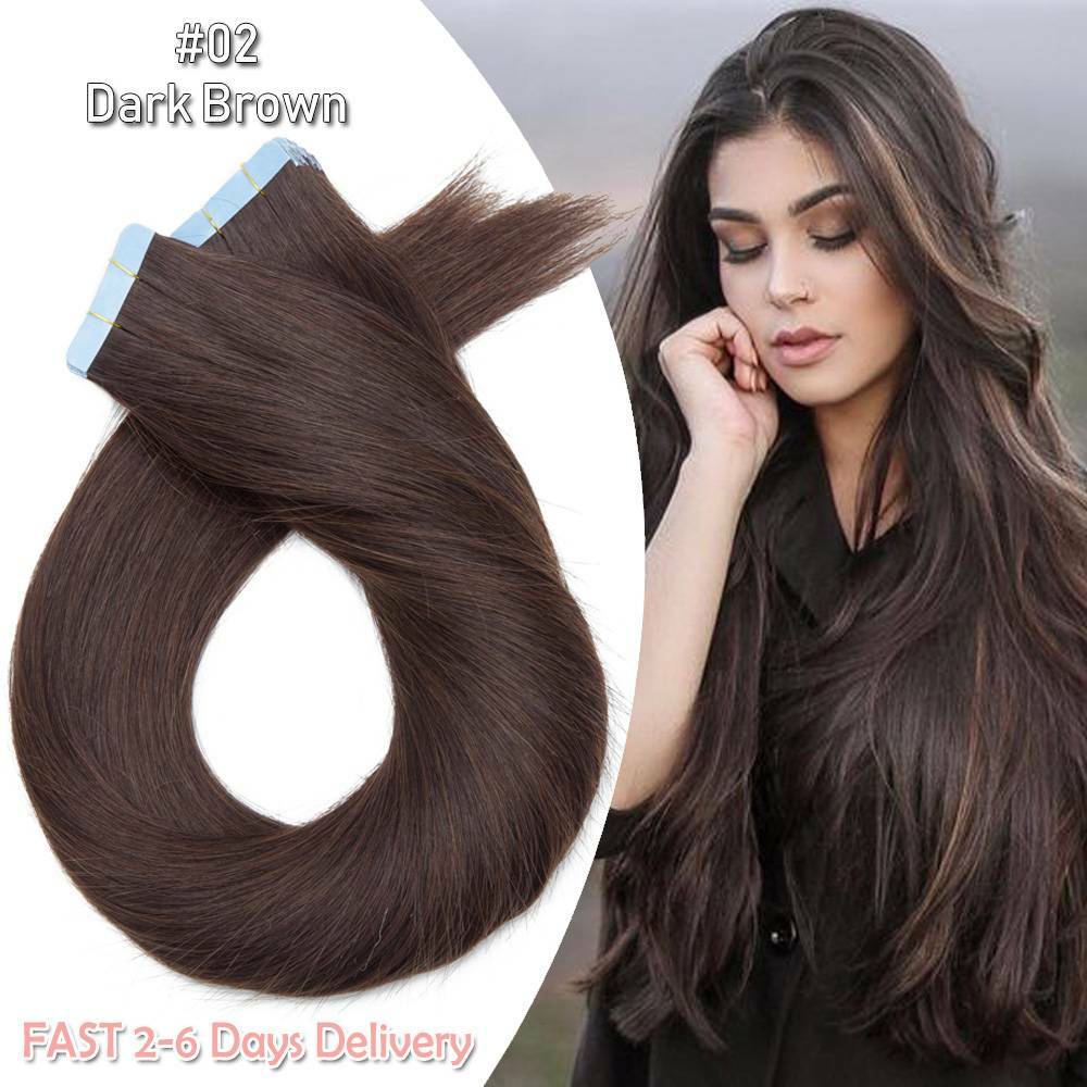 Tape Hair Extensions 100% Russian Remy Human Hair Full Head THICK 20/40/60pcs US