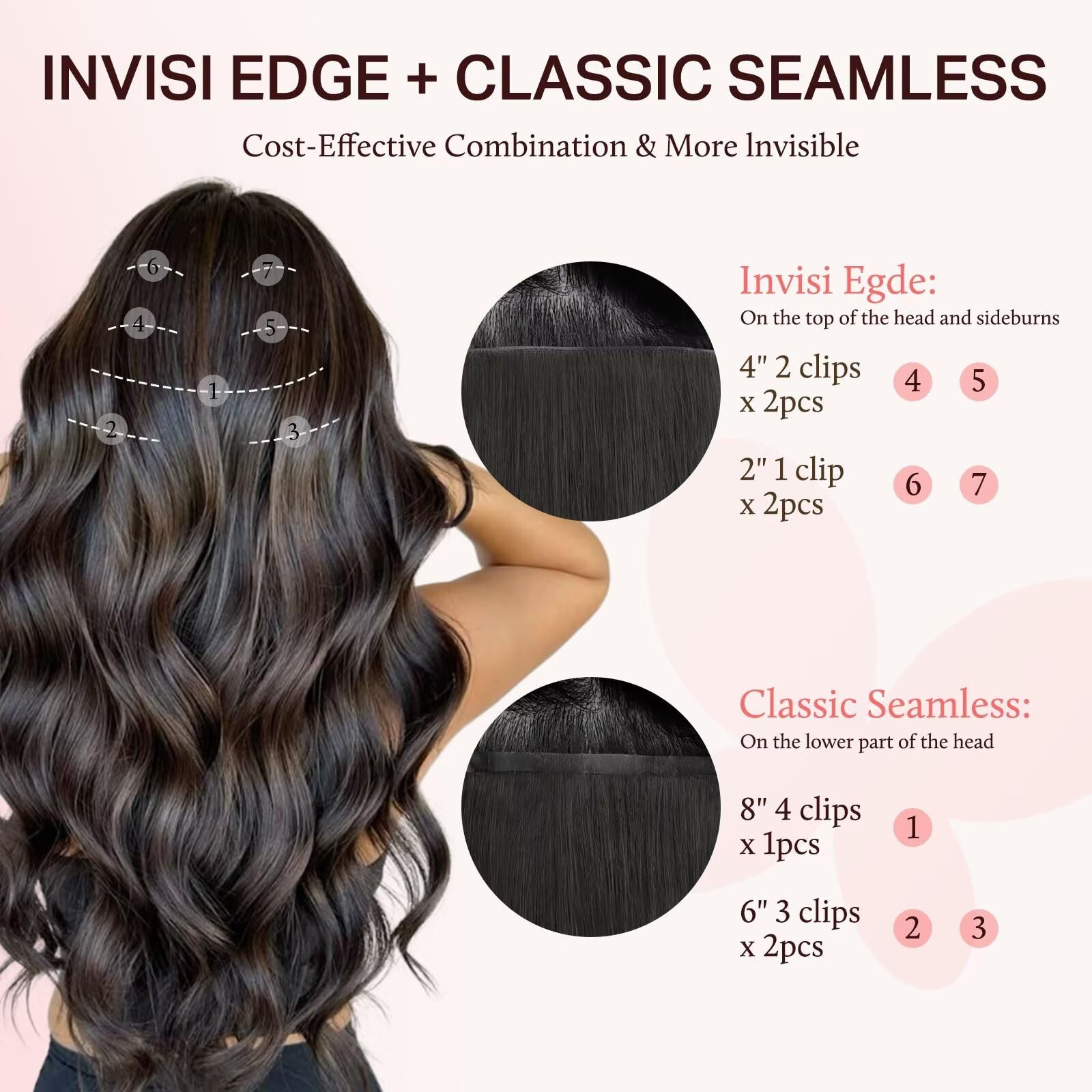 Doores Clip In Hair Extensions Set 18 Inch 130G 4Pcs Invisi Edge Clip Ins And