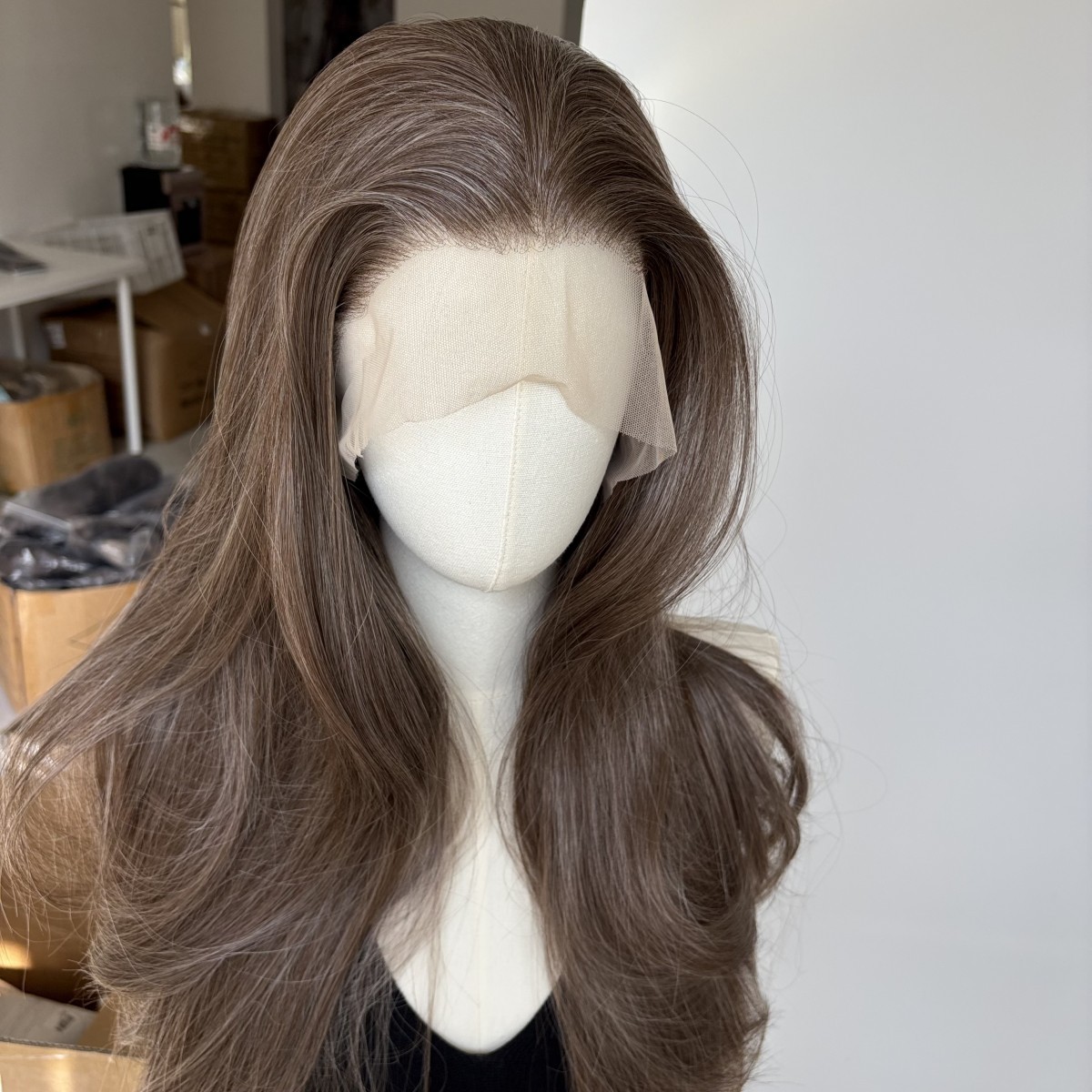 Heat Resistant Hair Brown mix Blonde Long Straight Natural Frontal Lace Wig