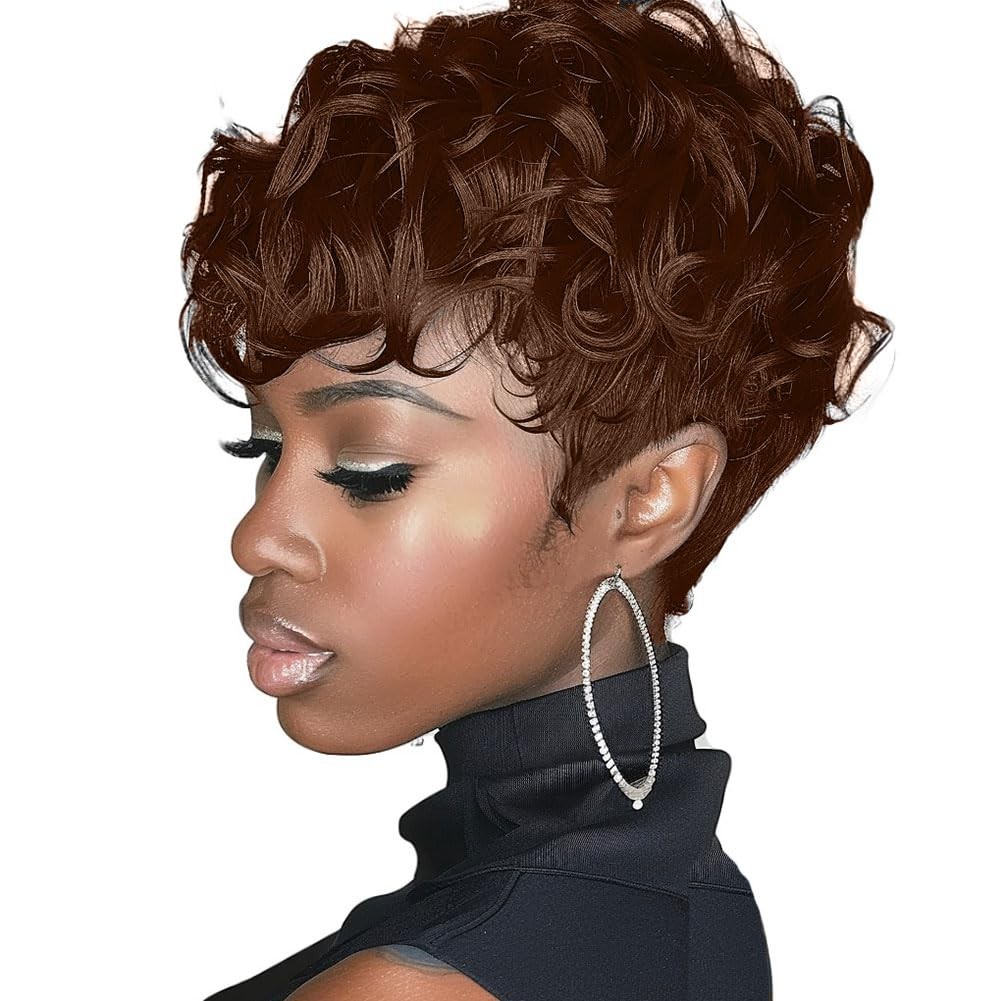 6″ Short Pixie Wigs Black Women Short Black Curly Pixie Synthetic Hair Wigs