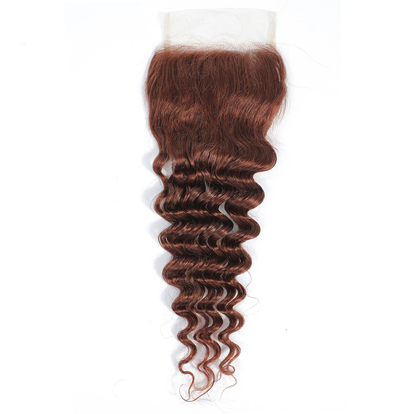 4X4 Lace Closure Brazilian 100% Human Hair Deep Wave 27# 30# Color 12-24inch