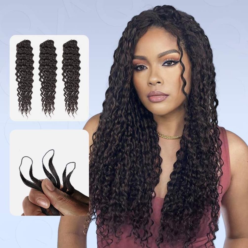Crochet Human Hair Water Wave Pre Looped Natural Black Machine Made Soft Feather