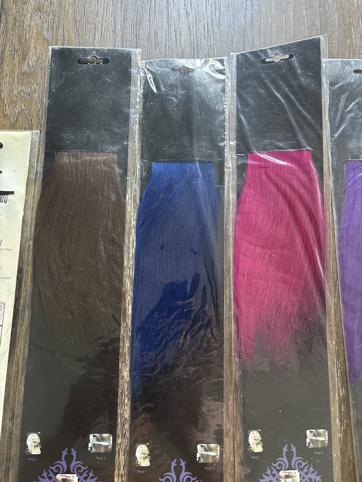 6 Packs of Real Human Hair Extensions (Black, Brown, Blue, Pink, Purple, Blonde)